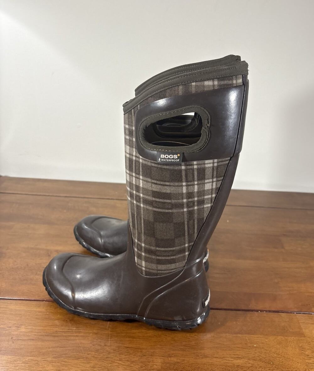 Bogs North Hampton Plaid Rubber Rain Boots Womens Size 6 Waterproof Winter Snow